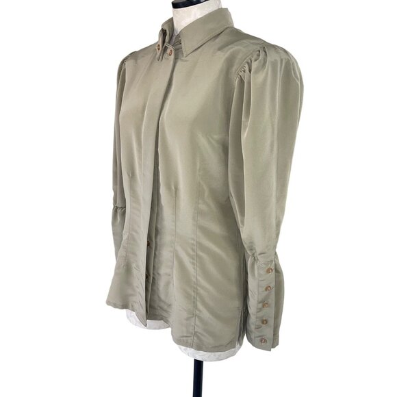 Dino Valiano Vintage Womens Blouse Size Small Beige Bishop Sleeve Casual - Picture 3 of 13
